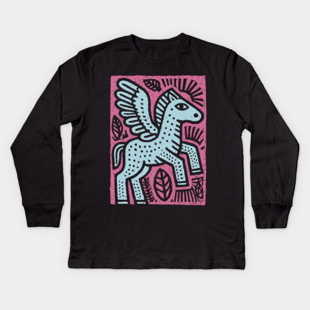 Mythical Pegasus | Bellerophon's Winged Horse Kids Long Sleeve T-Shirt by TuncGK