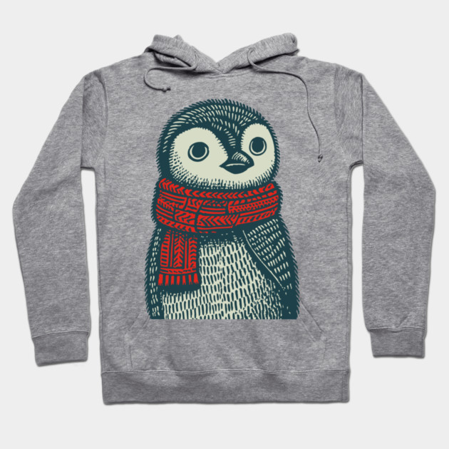 Cozy Emperor Penguin Chick | Illustrative Winter Bird Hoodie by TuncGK