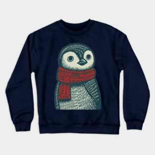 Cozy Emperor Penguin Chick | Illustrative Winter Bird Crewneck Sweatshirt