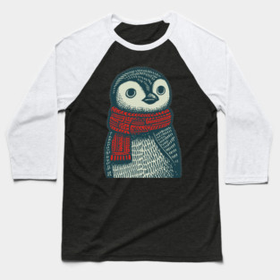 Cozy Emperor Penguin Chick | Illustrative Winter Bird Baseball T-Shirt
