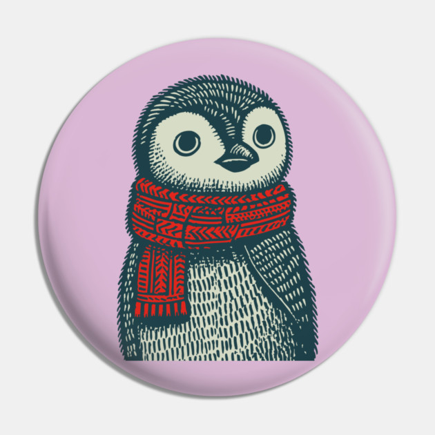 Cozy Emperor Penguin Chick | Illustrative Winter Bird Pin by TuncGK