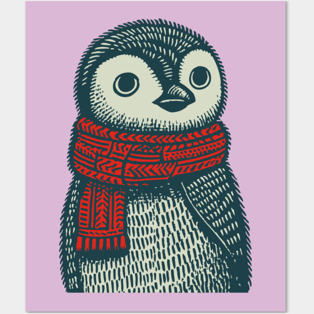Cozy Emperor Penguin Chick | Illustrative Winter Bird Wall Art by TuncGK