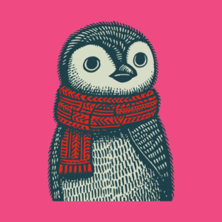 Cozy Emperor Penguin Chick | Illustrative Winter Bird T-Shirt
