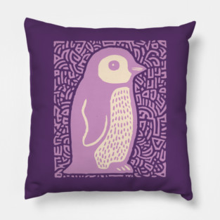 Psychedelic Purple Penguin | Abstract Pop Art Bird Pillow
