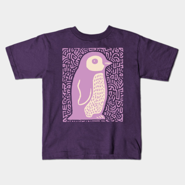 Psychedelic Purple Penguin | Abstract Pop Art Bird Kids T-Shirt by TuncGK