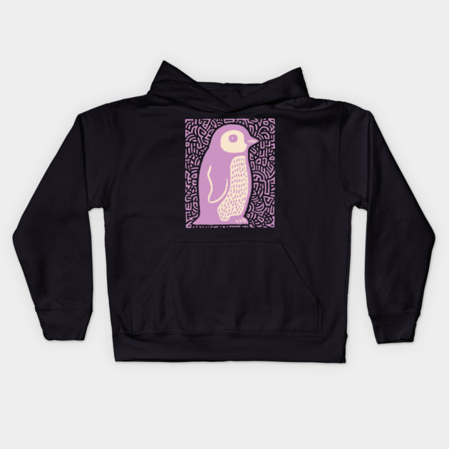 Psychedelic Purple Penguin | Abstract Pop Art Bird Kids Hoodie by TuncGK