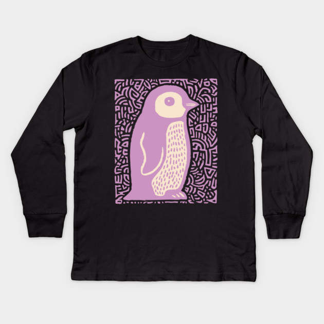 Psychedelic Purple Penguin | Abstract Pop Art Bird Kids Long Sleeve T-Shirt by TuncGK