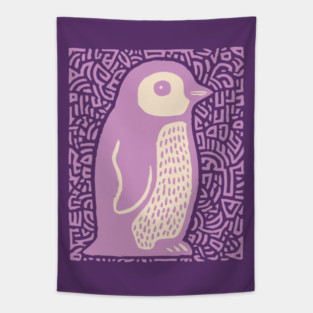 Psychedelic Purple Penguin | Abstract Pop Art Bird Tapestry