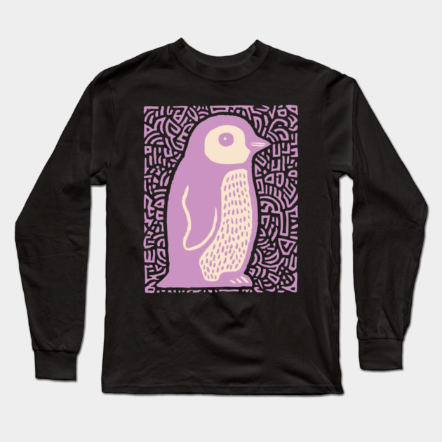 Psychedelic Purple Penguin | Abstract Pop Art Bird Long Sleeve T-Shirt by TuncGK