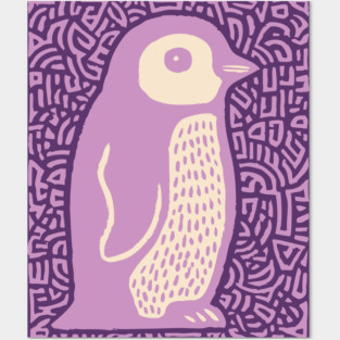 Psychedelic Purple Penguin | Abstract Pop Art Bird Posters and Art