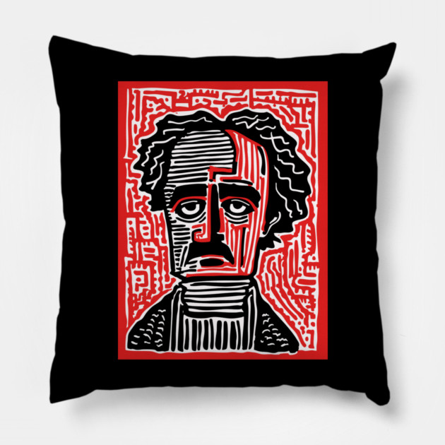 Edgar Allan Poe Portrait | Macabre Writer Graphic Pillow by TuncGK