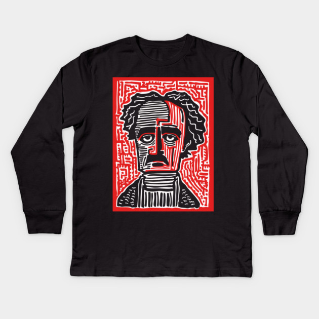 Edgar Allan Poe Portrait | Macabre Writer Graphic Kids Long Sleeve T-Shirt by TuncGK
