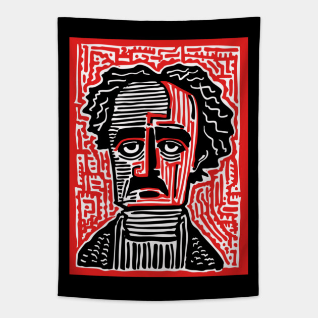 Edgar Allan Poe Portrait | Macabre Writer Graphic Tapestry by TuncGK