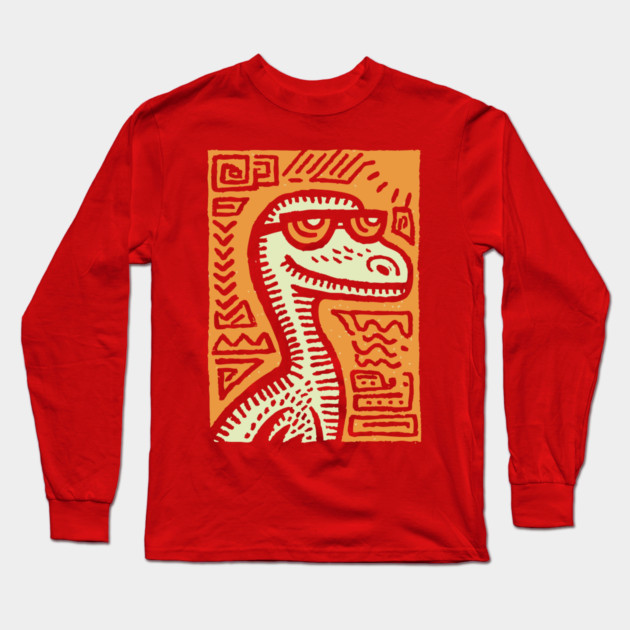Tribal Raptor Dinosaur | Prehistoric Hunter Long Sleeve T-Shirt by TuncGK