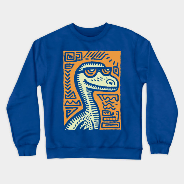 Tribal Raptor Dinosaur | Prehistoric Hunter Crewneck Sweatshirt by TuncGK