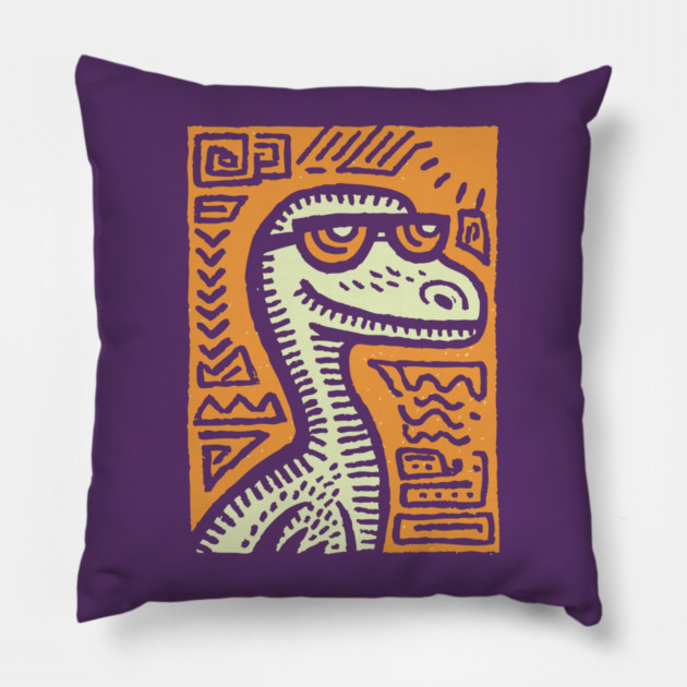 Tribal Raptor Dinosaur | Prehistoric Hunter Pillow by TuncGK