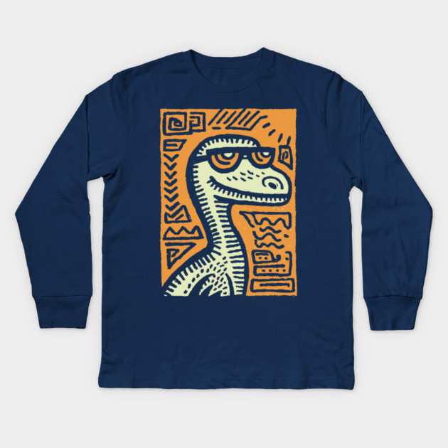 Tribal Raptor Dinosaur | Prehistoric Hunter Kids Long Sleeve T-Shirt by TuncGK