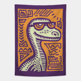 Tribal Raptor Dinosaur | Prehistoric Hunter Tapestry