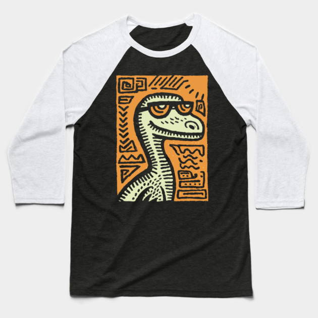 Tribal Raptor Dinosaur | Prehistoric Hunter Baseball T-Shirt by TuncGK