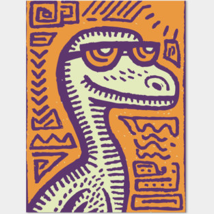 Tribal Raptor Dinosaur | Prehistoric Hunter Posters and Art