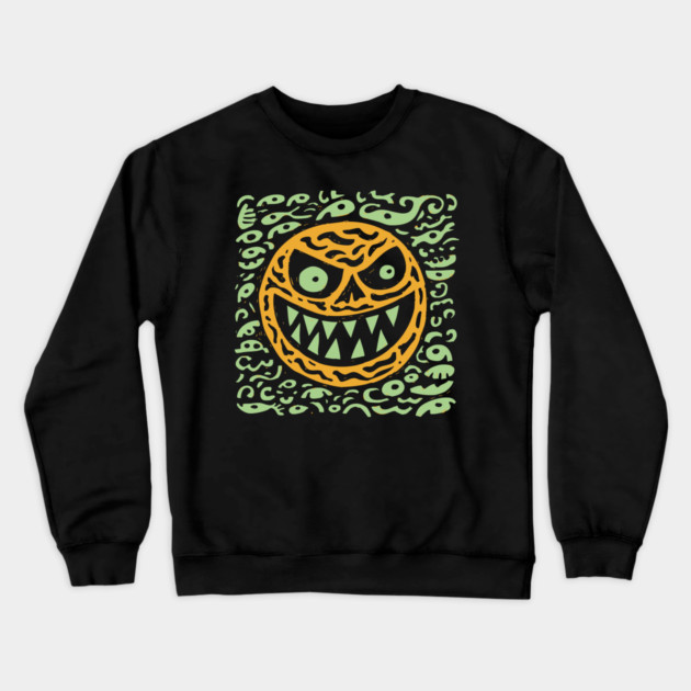 Creepy Grinning Orb | Psychedelic Monster Face Crewneck Sweatshirt by TuncGK
