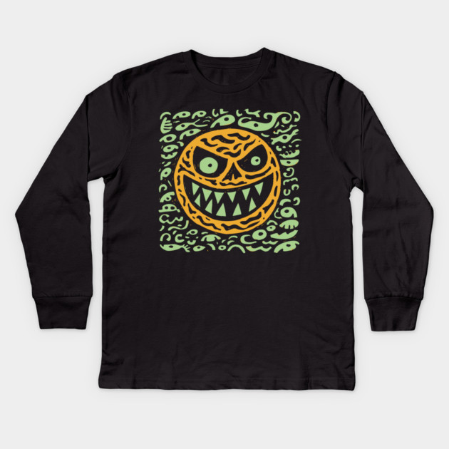 Creepy Grinning Orb | Psychedelic Monster Face Kids Long Sleeve T-Shirt by TuncGK