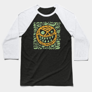 Creepy Grinning Orb | Psychedelic Monster Face Baseball T-Shirt