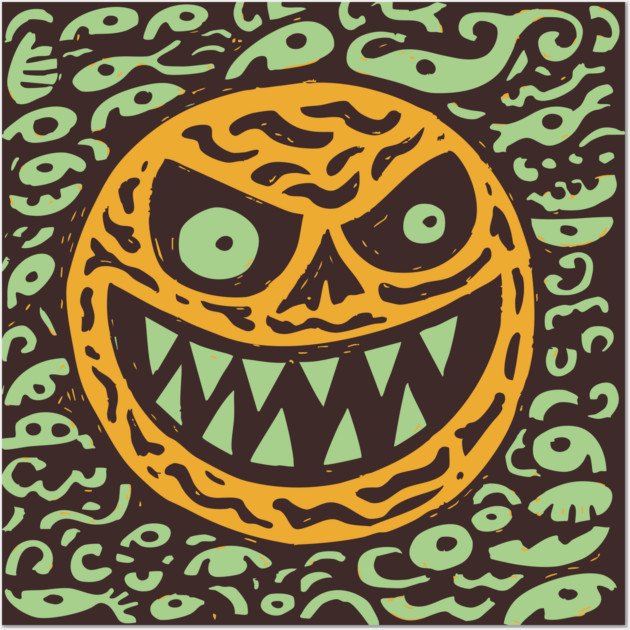 Creepy Grinning Orb | Psychedelic Monster Face Wall Art by TuncGK