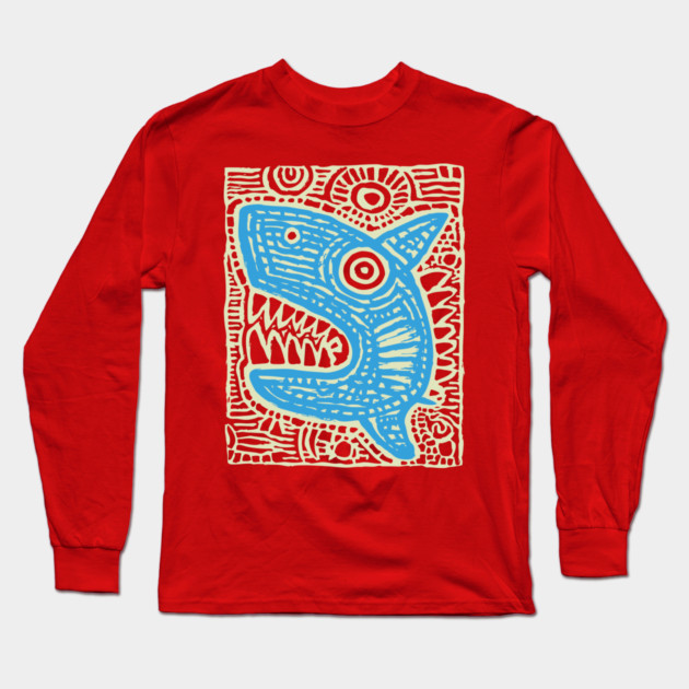 Whimsical Shark Doodle | Friendly Ocean Predator Long Sleeve T-Shirt by TuncGK