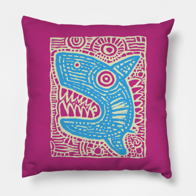 Whimsical Shark Doodle | Friendly Ocean Predator Pillow by TuncGK