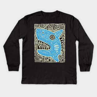 Whimsical Shark Doodle | Friendly Ocean Predator Kids Long Sleeve T-Shirt