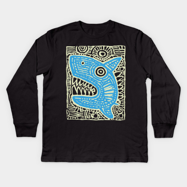 Whimsical Shark Doodle | Friendly Ocean Predator Kids Long Sleeve T-Shirt by TuncGK