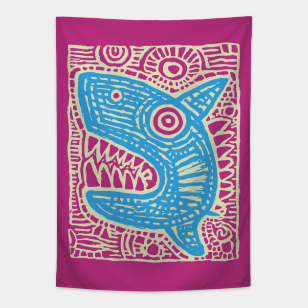 Whimsical Shark Doodle | Friendly Ocean Predator Tapestry by TuncGK