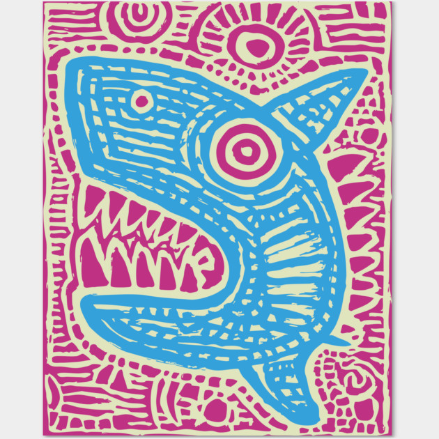Whimsical Shark Doodle | Friendly Ocean Predator Wall Art by TuncGK