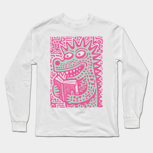 Bookworm Monster | The Studious Cryptid Long Sleeve T-Shirt by TuncGK