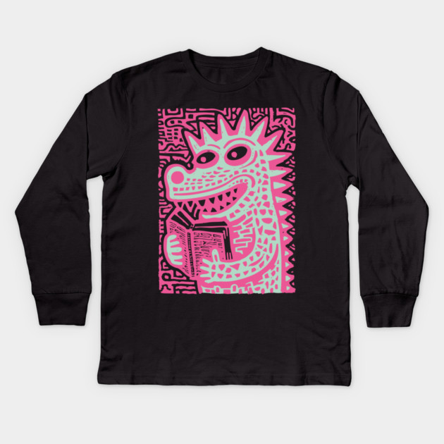 Bookworm Monster | The Studious Cryptid Kids Long Sleeve T-Shirt by TuncGK