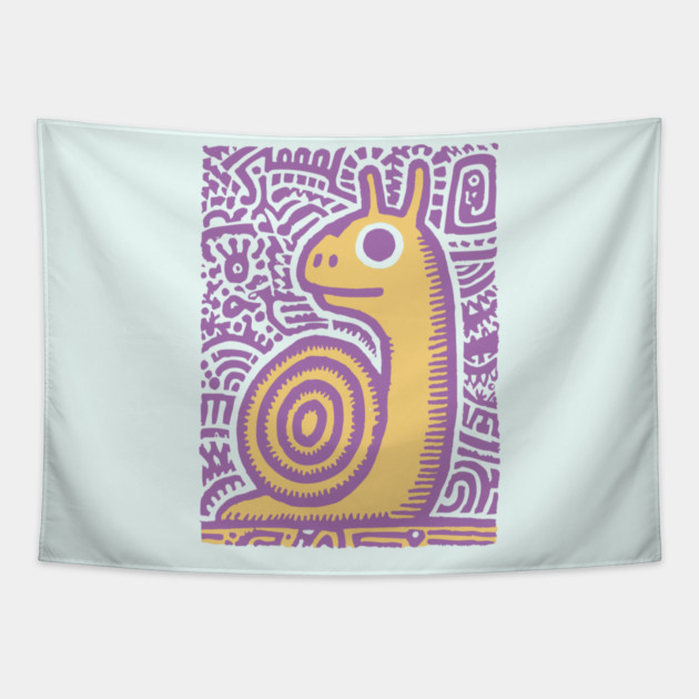 Psychedelic Snail | Groovy Garden Creature Tapestry by TuncGK