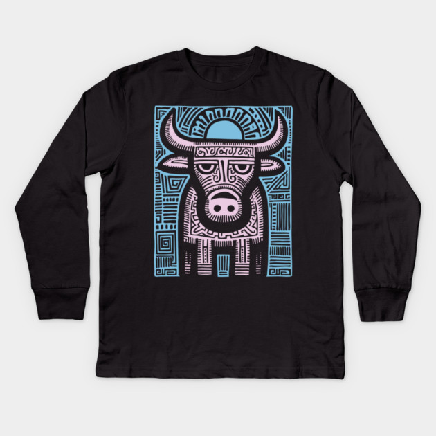 Pastel Taurus Zodiac | Gentle Bull Spirit Kids Long Sleeve T-Shirt by TuncGK