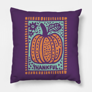 Thankful Autumn Pumpkin | Harvest Festival Folk Art Pillow