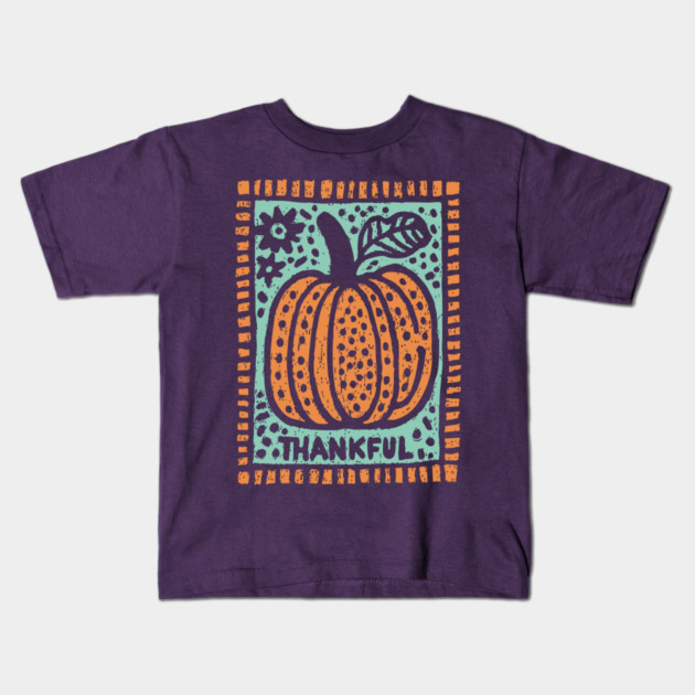 Thankful Autumn Pumpkin | Harvest Festival Folk Art Kids T-Shirt by TuncGK