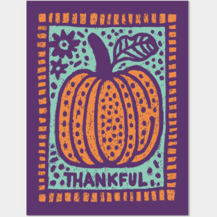 Thankful Autumn Pumpkin | Harvest Festival Folk Art Posters and Art