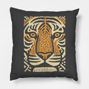 Primal Tiger Spirit | Tribal Big Cat Graphic Pillow