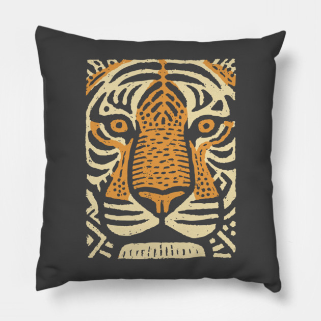 Primal Tiger Spirit | Tribal Big Cat Graphic Pillow by TuncGK