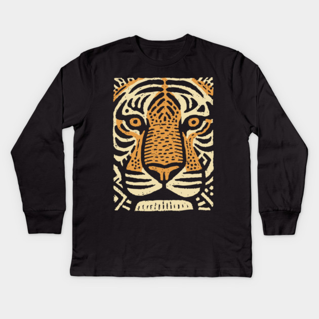 Primal Tiger Spirit | Tribal Big Cat Graphic Kids Long Sleeve T-Shirt by TuncGK