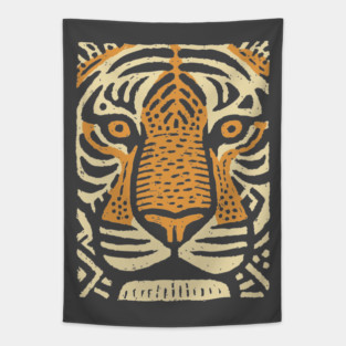 Primal Tiger Spirit | Tribal Big Cat Graphic Tapestry