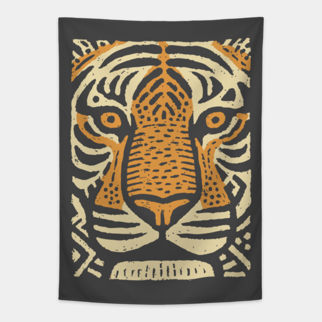 Primal Tiger Spirit | Tribal Big Cat Graphic Tapestry by TuncGK