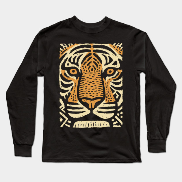 Primal Tiger Spirit | Tribal Big Cat Graphic Long Sleeve T-Shirt by TuncGK