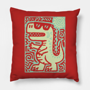 Whimsical T-Rex Doodle | Friendly Dinosaur Graphic Pillow