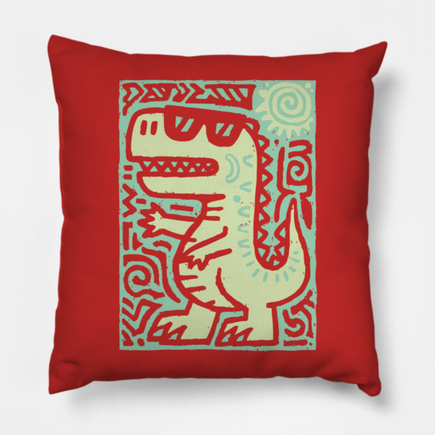 Whimsical T-Rex Doodle | Friendly Dinosaur Graphic Pillow by TuncGK