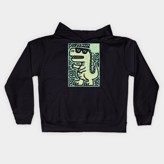 Whimsical T-Rex Doodle | Friendly Dinosaur Graphic Kids Hoodie by TuncGK